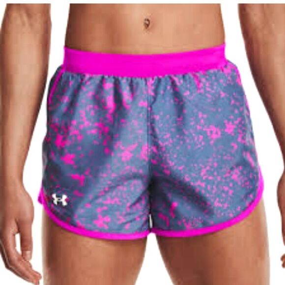 UNDER ARMOR Fly-By Printed Shorts, Sz S, Inseam 3", Loose, Purple/Pink - Picture 2 of 12